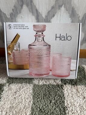 Halo Pink Embossed Glass Decanter Set